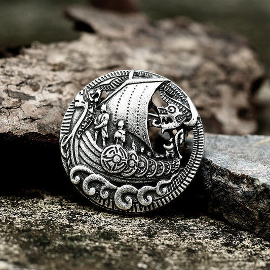 Norse Viking Longship Zinc Alloy Brooch