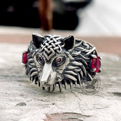 Norse Wolf Zircon Sterling Silver Viking Ring