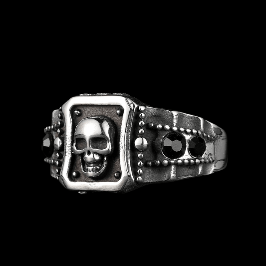 Obsidian Skull Signet Ring