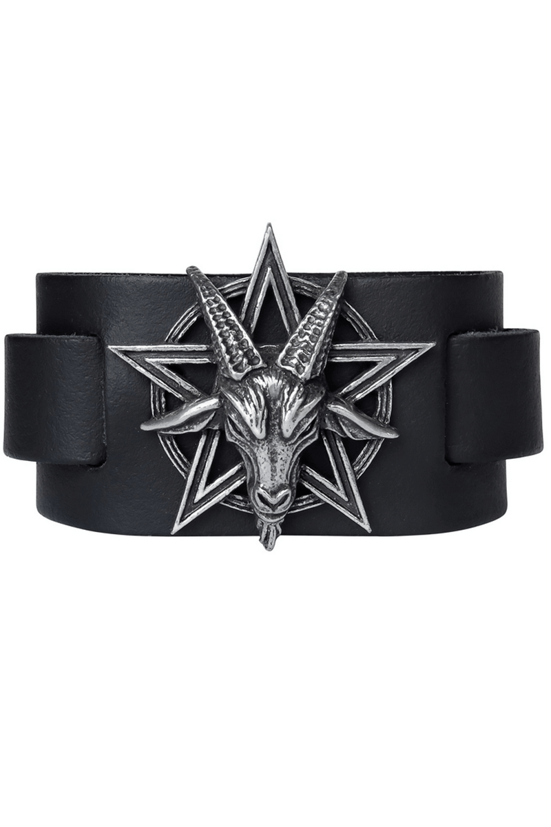 Occult Goat Head Leather Bracelet With Pentagram