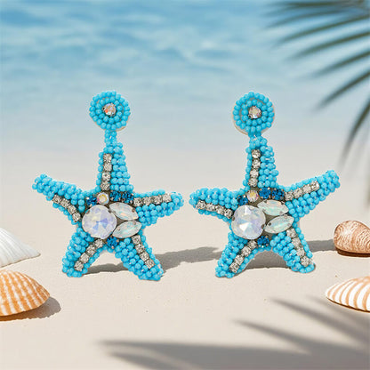 Ocean Style Braided Blue Starfish Rice Bead Earrings