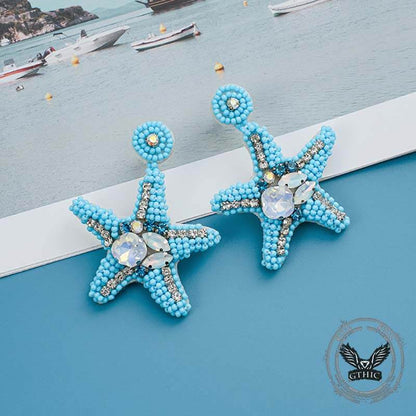 Ocean Style Braided Blue Starfish Rice Bead Earrings