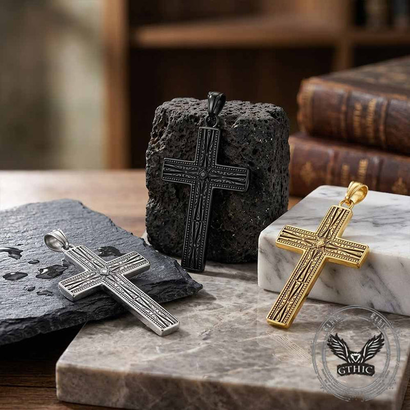 Octagonal Star Pattern Stainless Steel Cross Pendant