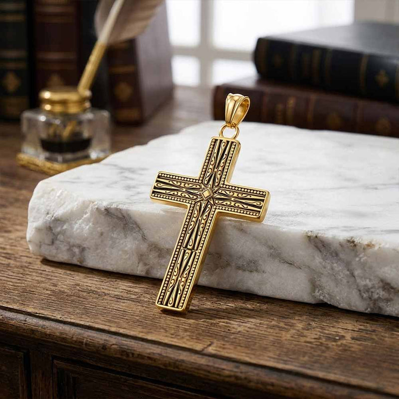 Octagonal Star Pattern Stainless Steel Cross Pendant