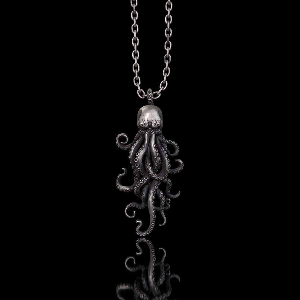 Octopus Skull Gothic Sterling Silver Pendant