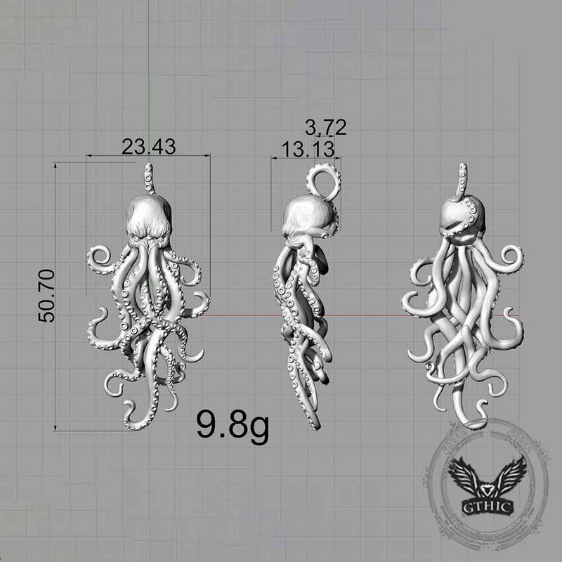 Octopus Skull Gothic Sterling Silver Pendant