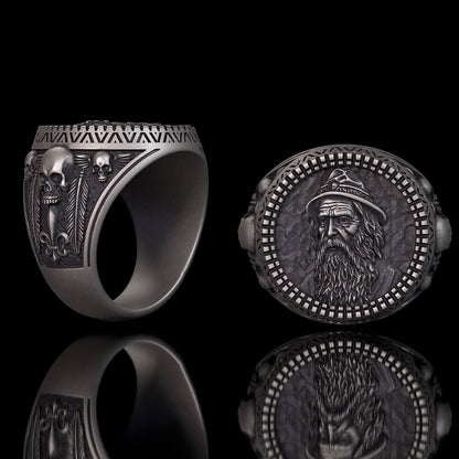 Odin Skull Feather Gothic Sterling Silver Ring