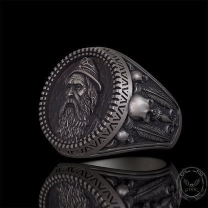 Odin Skull Feather Gothic Sterling Silver Ring