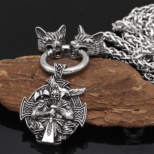 Odin Wolf Raven Stainless Steel Viking Necklace