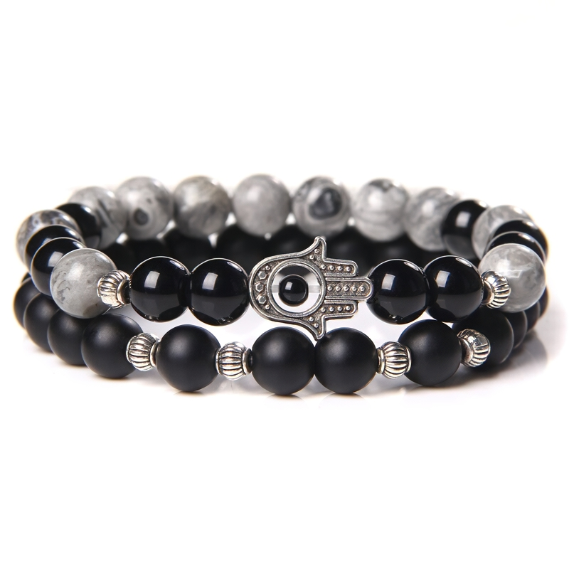 Onyx Stone Bracelet for and / Stylish Bangle of Beaded