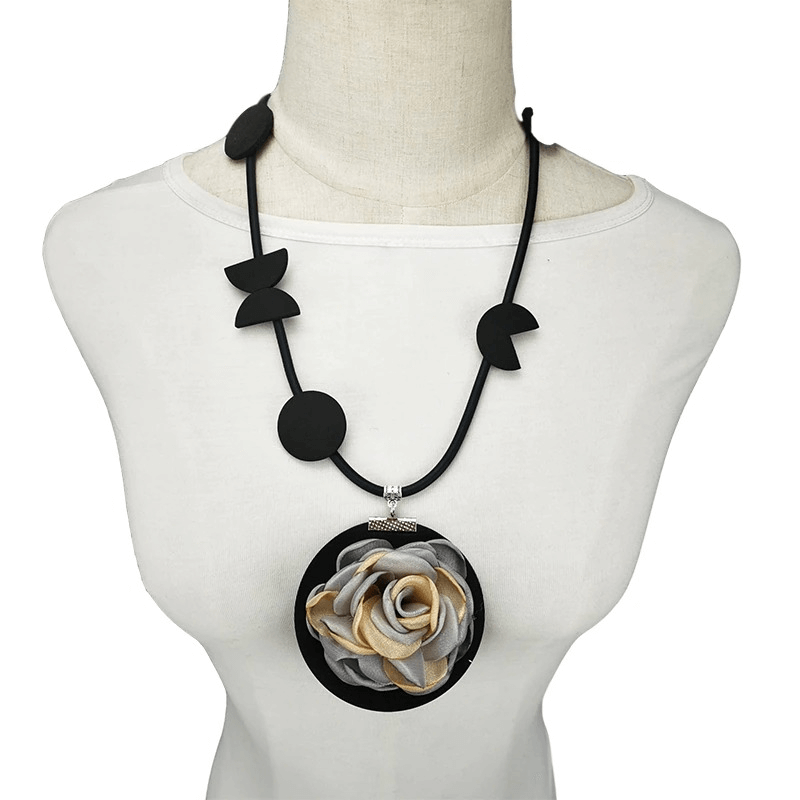 Original Flower Pendant Necklace / Gothic Accessories / Rubber Handmade Jewelry