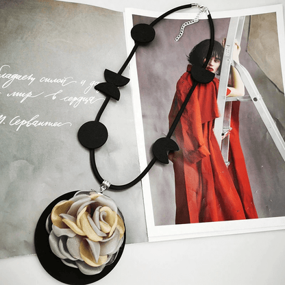 Original Flower Pendant Necklace / Gothic Accessories / Rubber Handmade Jewelry