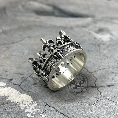 Ornate Crown Sterling Silver Skull Ring