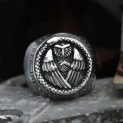 Owl and Ouroboros Stainless Steel Ring