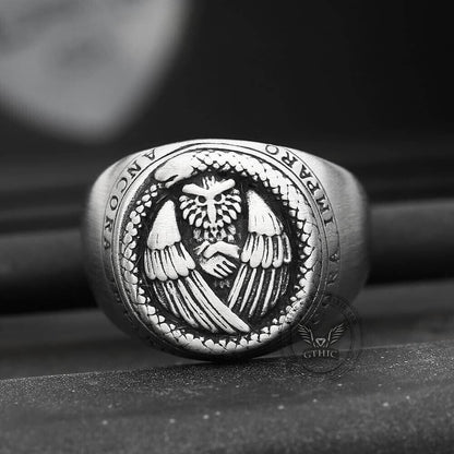 Owl and Ouroboros Stainless Steel Ring