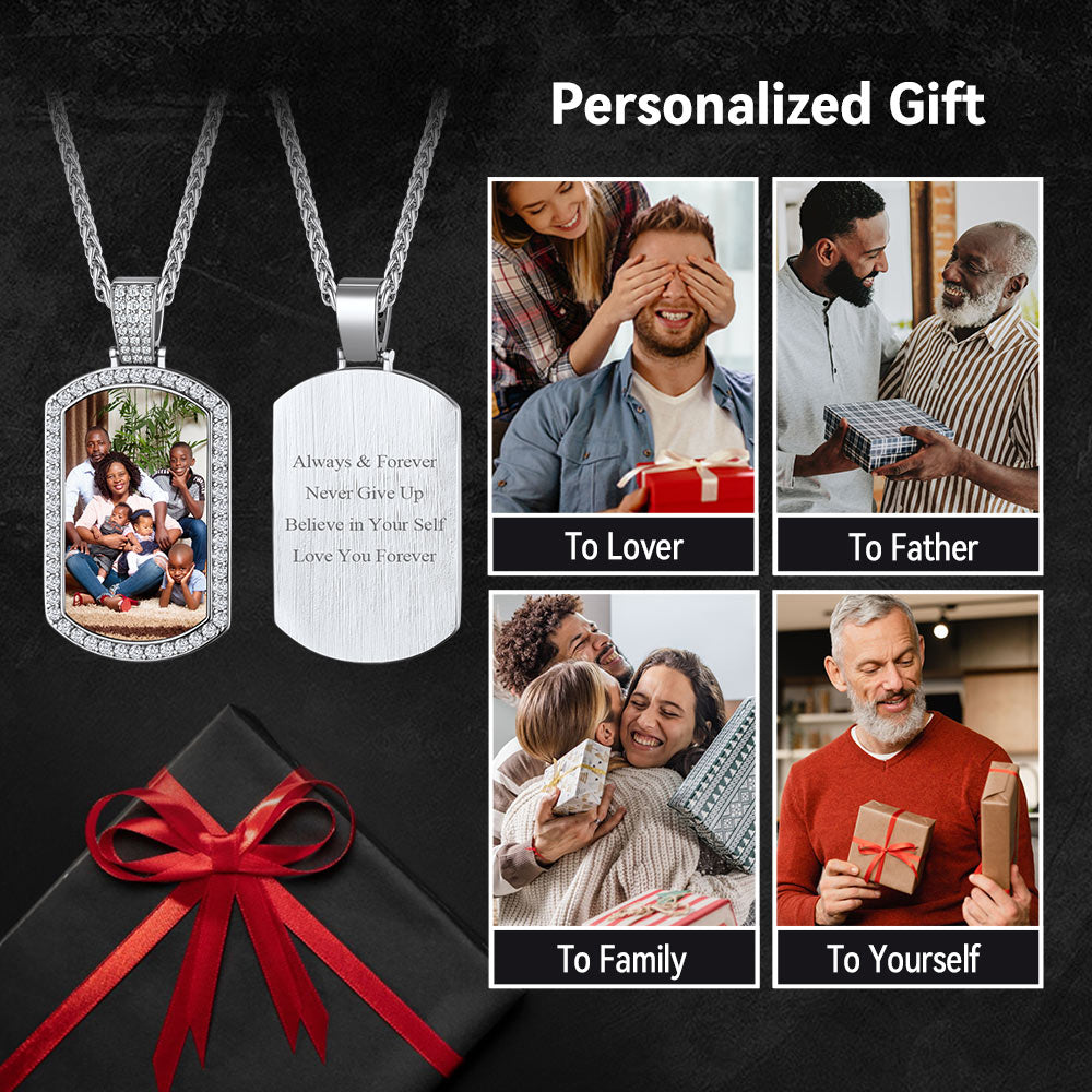 Customized Zirconia Picture Dog Tag Necklace Memorial Gift for