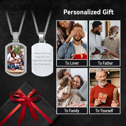 Customized Zirconia Picture Dog Tag Necklace Memorial Gift for