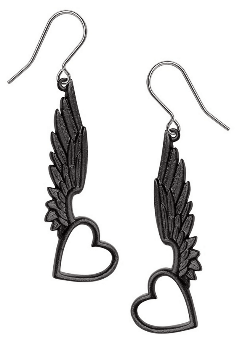 Passio Wings of Love Heart Drop Earrings With Gothic Design