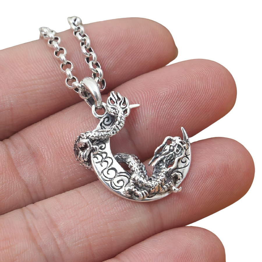 Pendant Dragon on Moon With S925 Sterling Silver / Jewelry for and