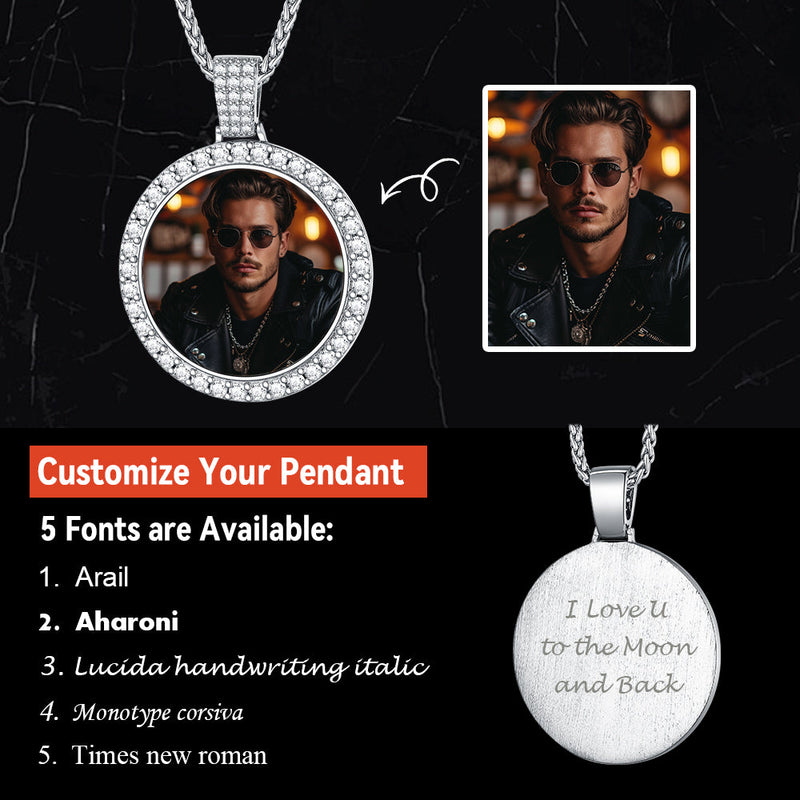 Sterling Silver Customized Cz Picture Necklace Memorial Pendant for