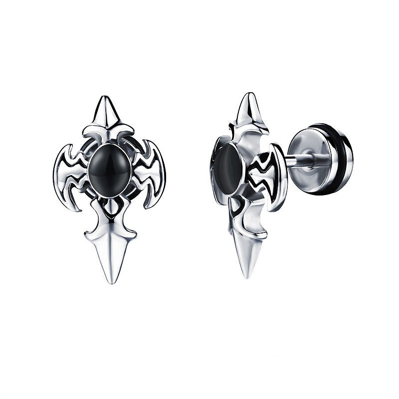Personality Cross Design Stud Earrings / Stainless Steel Zirconia Jewelry in Alternative