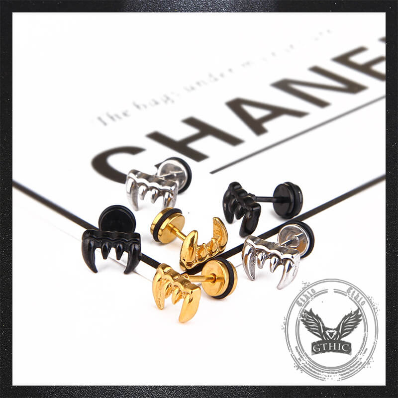 Personalized Wolf Tooth Stainless Steel Animal Earrings
