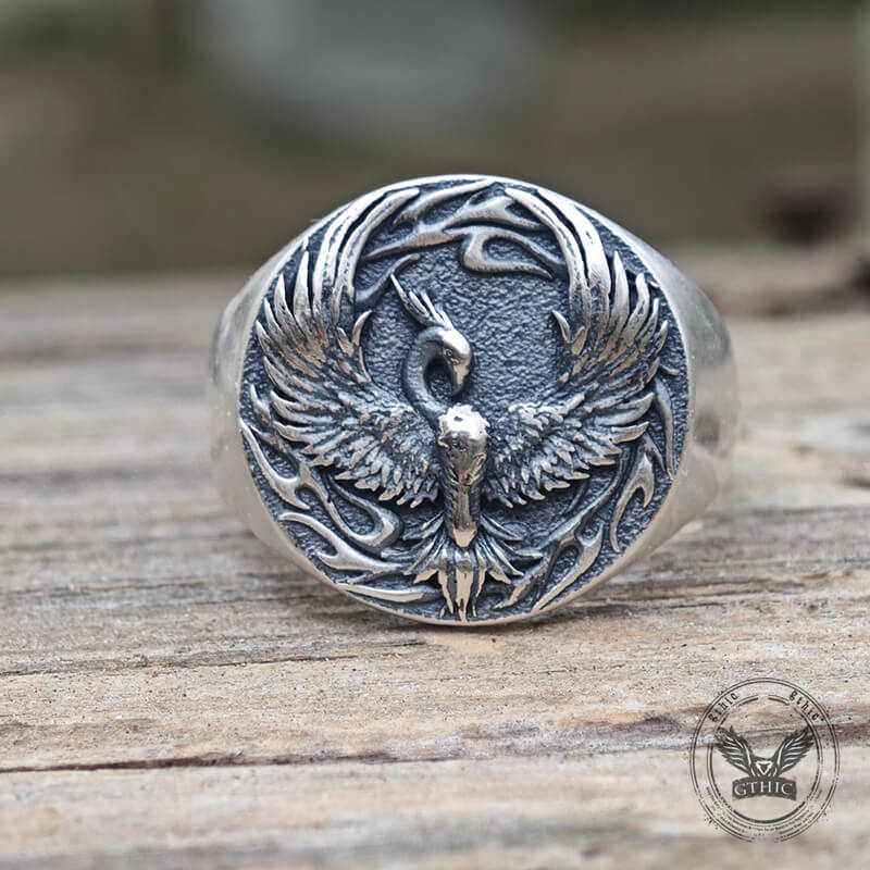 Phoenix Flame Pattern Sterling Silver Ring