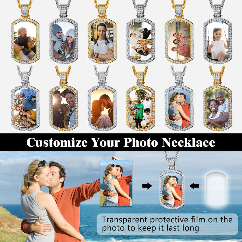 Customized Zirconia Picture Dog Tag Necklace Memorial Gift for