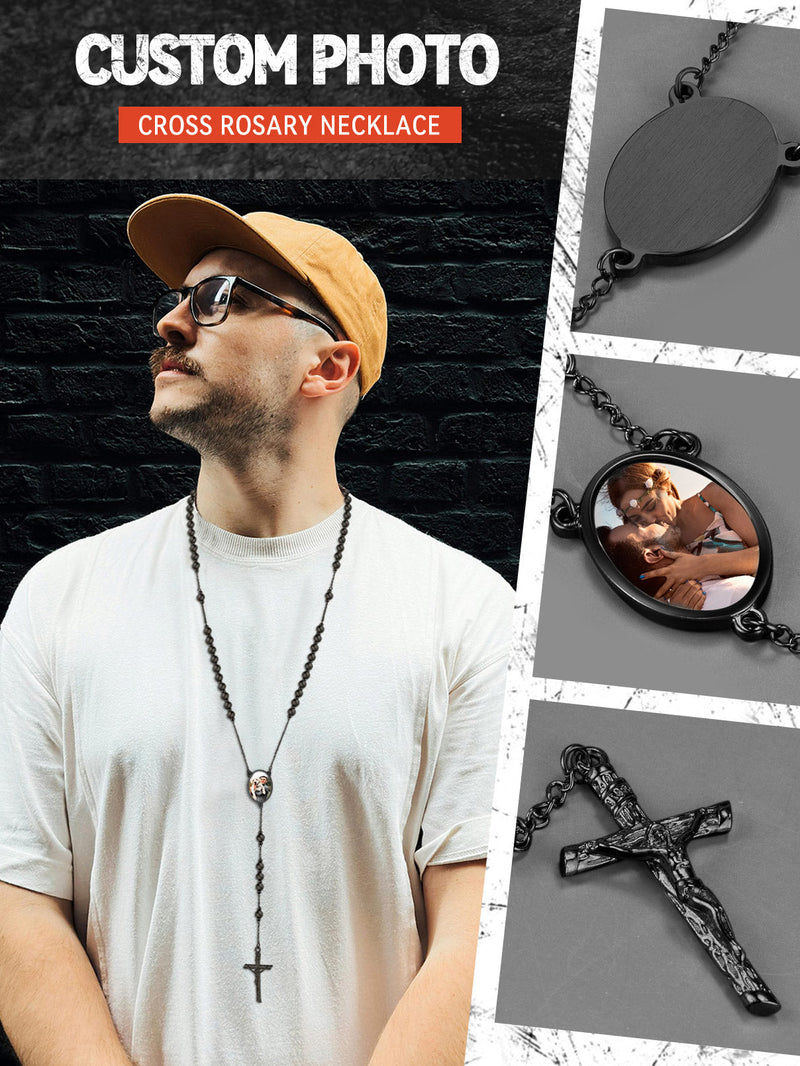 Customized Rosary Beads Cross Necklace With Picture for