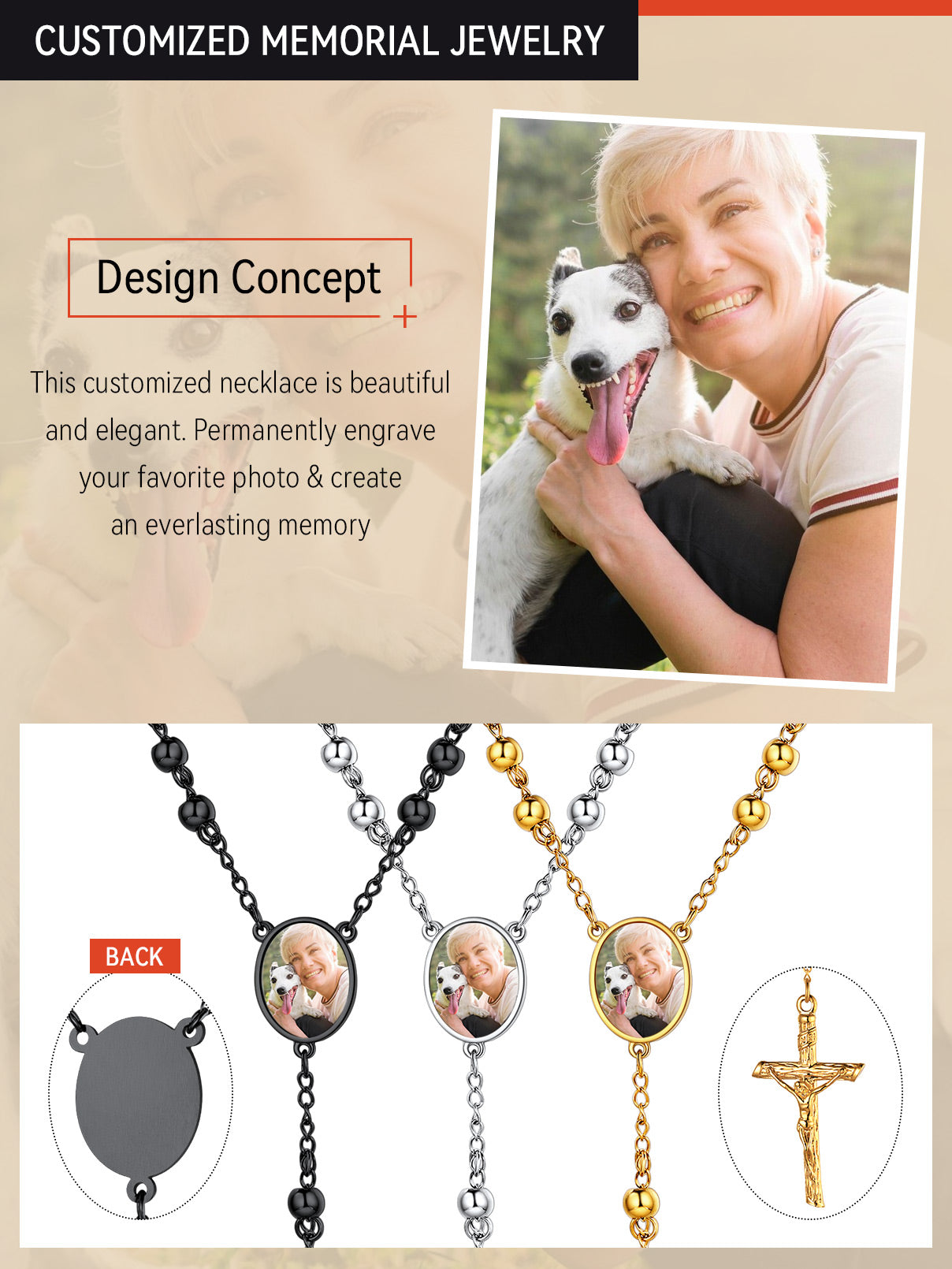 Customized Rosary Beads Cross Necklace With Picture for