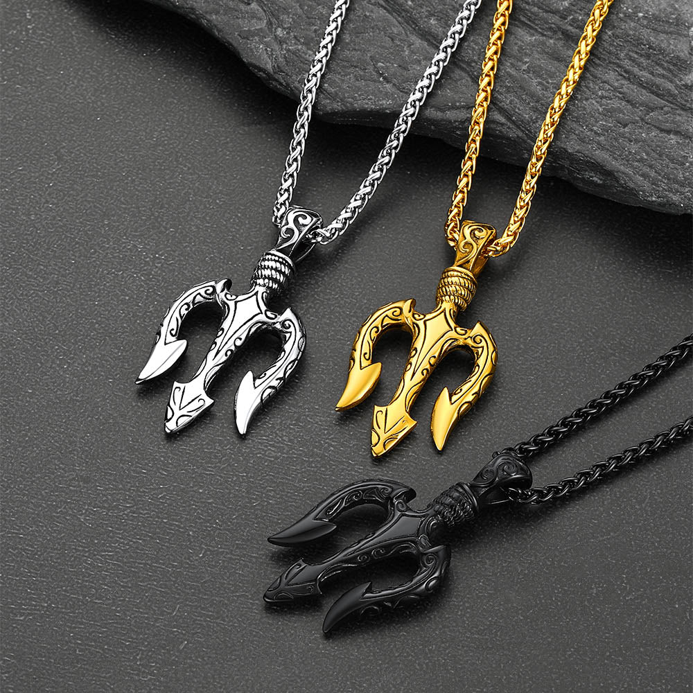 Poseidon Trident & Curb Chain Layered Necklaces Set for