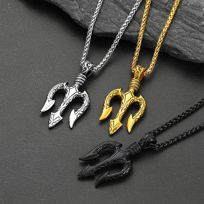 Poseidon Trident & Curb Chain Layered Necklaces Set for