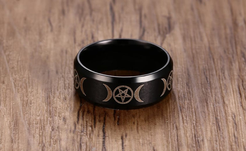 Laser Engraved Triple Goddess Moon Ring