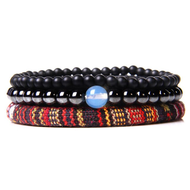 Style Set Multiple Charm Bracelet Natural Stone Beads / Braided Bracelet #2