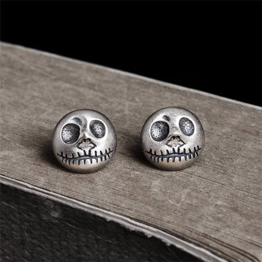 Pumpkin Prince Sterling Silver Skull Stud Earrings