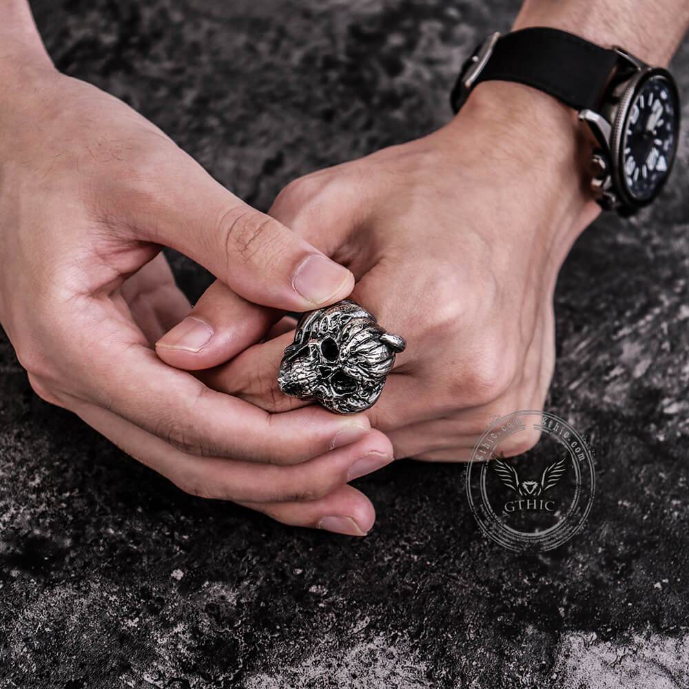 Pumpkin Skull Sterling Silver Brass Ring