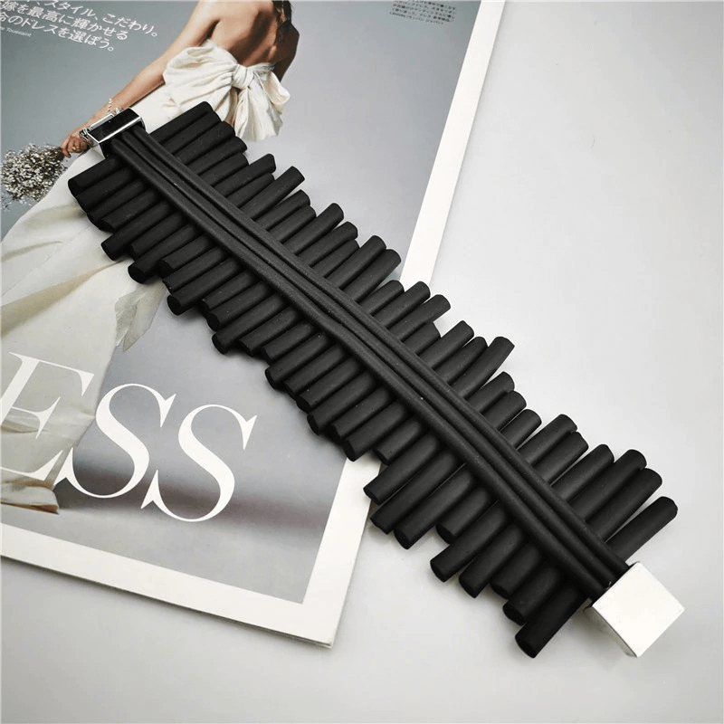 Punk Black Wide Bracelets / Rock Style Silicone Bangles / Handmade Rubber Jewelry