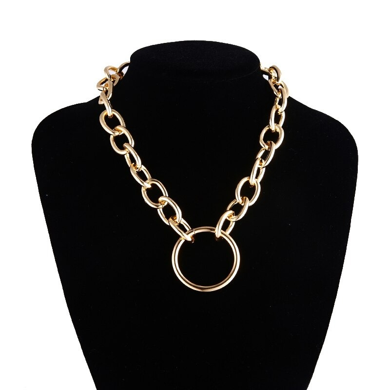 Punk Chain Choker Necklace With Circle / Aluminium Necklace