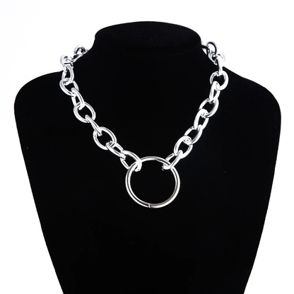 Punk Chain Choker Necklace With Circle / Aluminium Necklace