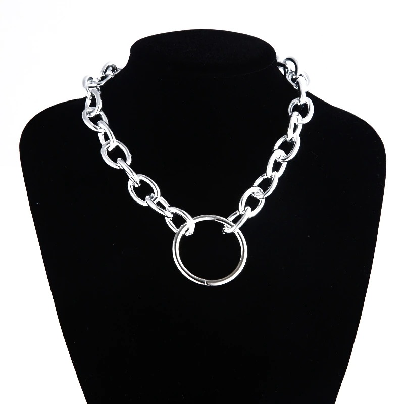 Punk Chain Choker Necklace With Circle / Aluminium Necklace