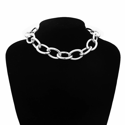 Punk Chain Choker Necklace With Circle / Aluminium Necklace