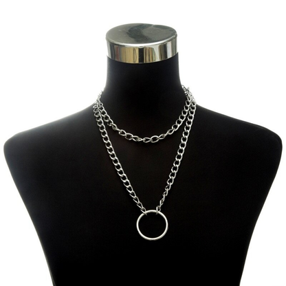 Punk Chain Choker Necklace With Circle / Aluminium Necklace