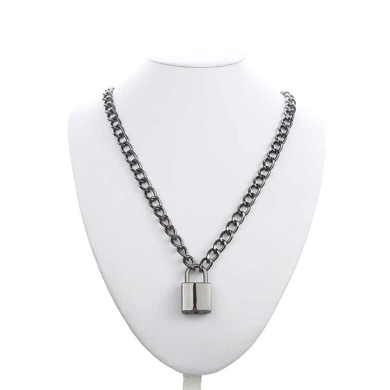 Punk Chain With Lock Necklace for and / Aesthetic Necklace With Padlock Pendant