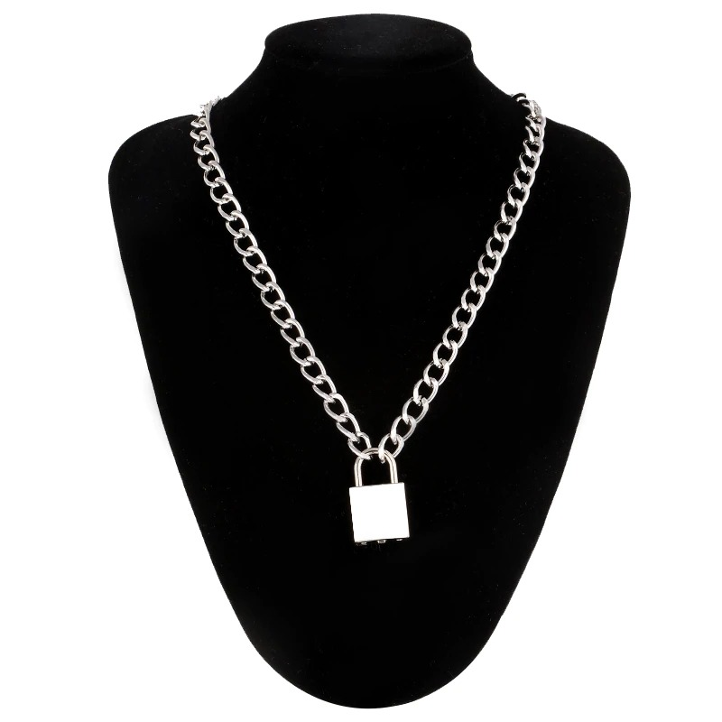 Punk Chain With Lock Necklace for and / Aesthetic Necklace With Padlock Pendant