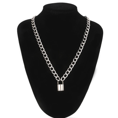 Punk Chain With Lock Necklace for and / Aesthetic Necklace With Padlock Pendant