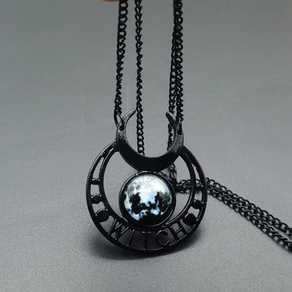 Glowing in the Dark Witch Moon Necklace