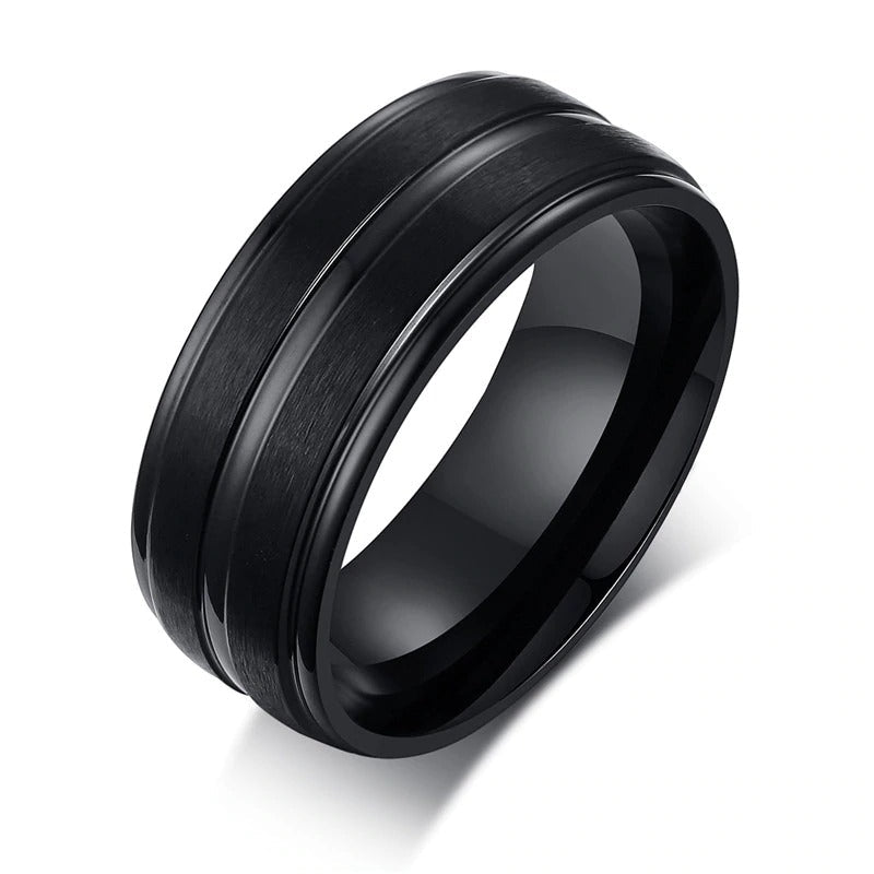 Punk Matte Stainless Steel Ring With Groove / Black Jewelry / Rave Outfits