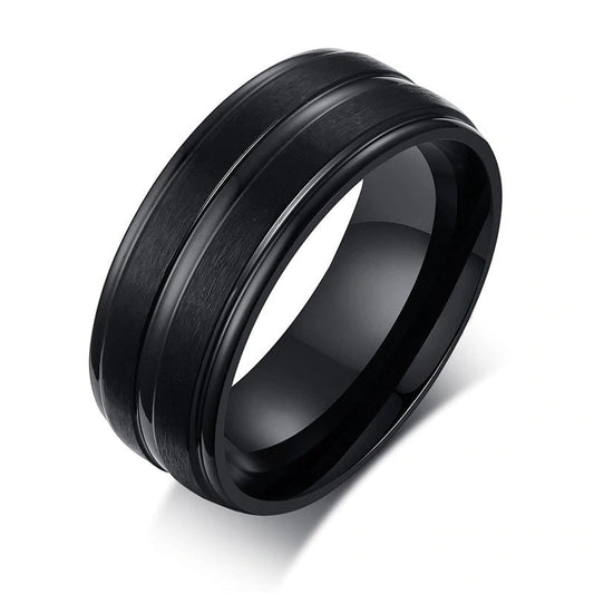 Punk Matte Stainless Steel Ring With Groove / Black Jewelry / Rave Outfits