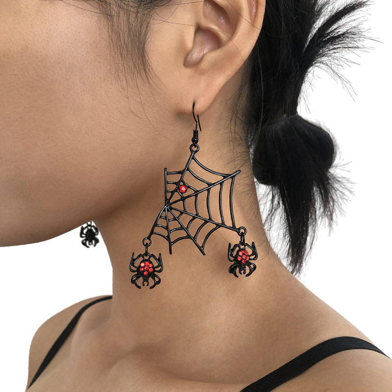 Punk Red Rhinestone Spider Earrings / Gothic Dangle Earrings / Accessories