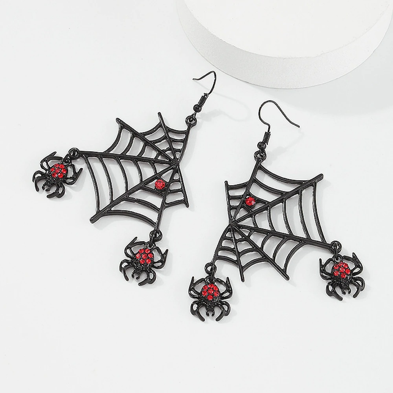 Punk Red Rhinestone Spider Earrings / Gothic Dangle Earrings / Accessories